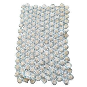 Afghan Lap Throw With Rosettes Blue Pink White 49” X 31” Cottage Core